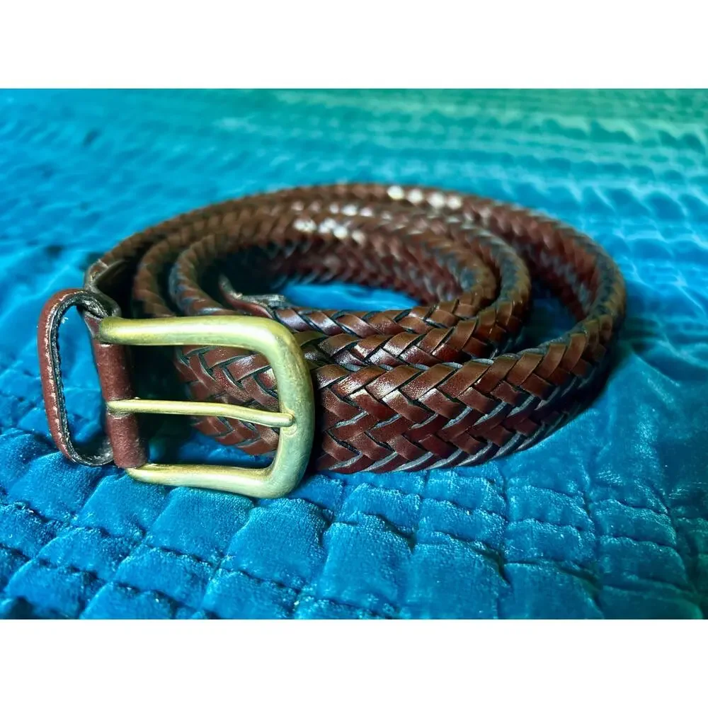 Braided brown belt leather with brass buckle made in Argentina size 40